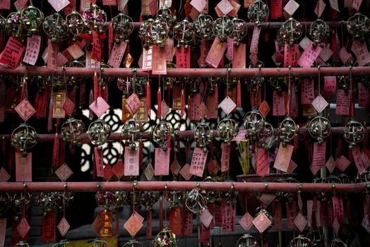 traditional lucky  hanging ball decorations in A-ma chinese temple interior in macau china