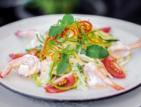 fresh prawn and green mango asian salad in phu quoc vietnam