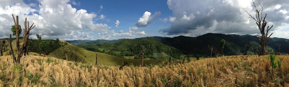 Panorama from the mountain landscape in the hills of Northern Thailand