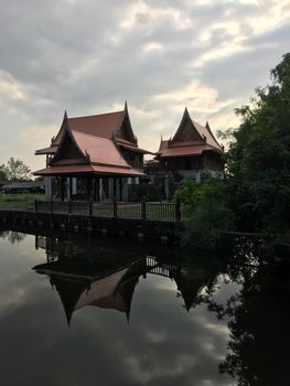 Traditional thai house at Bang Nam Phueng Floating Market in Bangkok Thailand