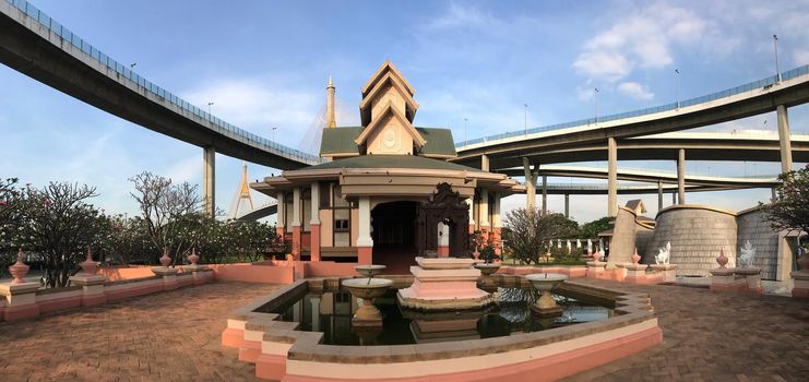 Panorama from the Bhumibol Bridge in Bangkok Thailand