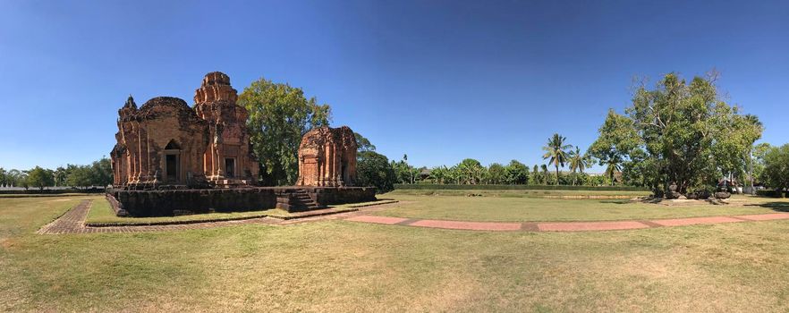 Panorama from the Khmer temple Prasat Si Khoraphum in Thailand