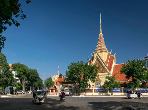 courthouse and street view of downtown phnom penh city cambodia next to Royal Palace on sunny day