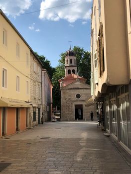 Street towards the Crkva Gospe od zdravlja church in Zadar, Croatia