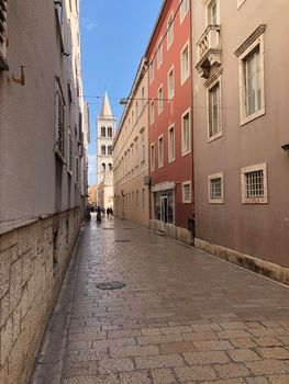 Street towards the Bell Tower in Zadar Croatia