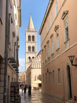 Street towards the Bell Tower in Zadar Croatia