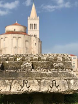 Roman Forum with the Church of St. Donatus in the background in Zadar, Croatia
