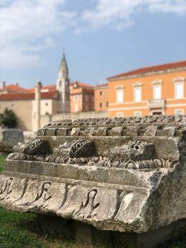 Roman Forum with the Saint Elias Orthodox Church in the background in Zadar, Croatia