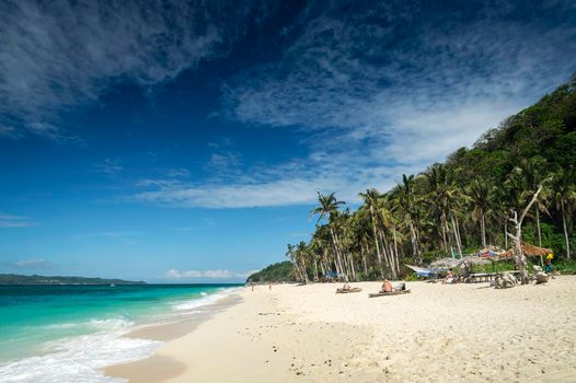 famous puka beach view on tropical paradise boracay island in philippines