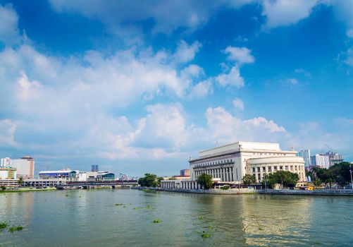 national post office and river in downtown manila city philippines