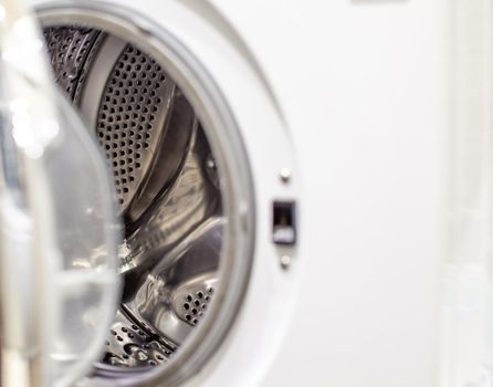 Drum of washing machine dry and clean close-up.Washing Dryer Machine inside view of a drum.