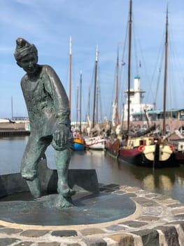 The Tobbedanser statue at the new outer port (Nieuwe Voorhaven) in Harlingen, Friesland The Netherlands