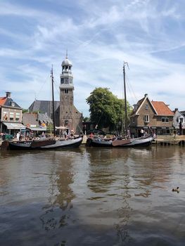 Sailboats in the canal of Lemmer, Friesland The Netherlands