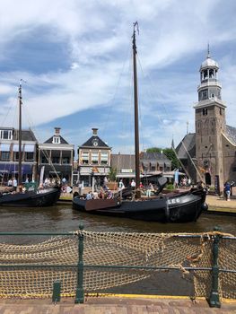 Sailboats in the canal of Lemmer, Friesland The Netherlands