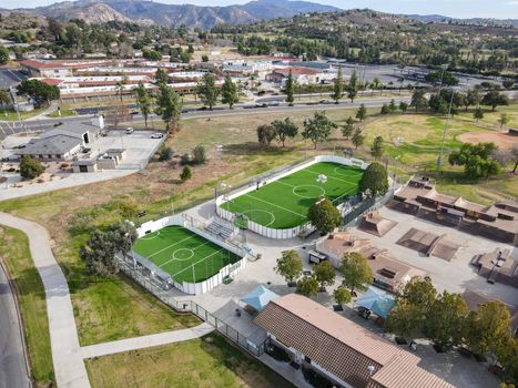 Aerial view of Kit Carson Park and sport center, municipal park in Escondido, California, USA. 16th January 2021