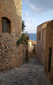 Narrow street in Kastro Monemvasia in Greece