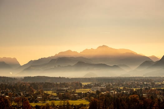 Mountain silhouette in Austria in autumn time