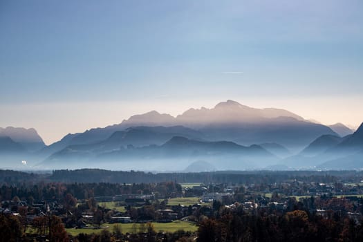 Mountain silhouette in Austria in autumn time