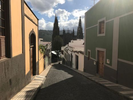 Street towards Arucas catedral in Gran Canaria