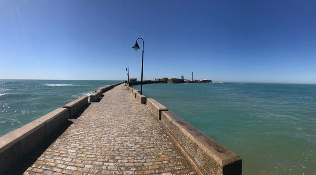 Panorama from the Castle of San Sebastian in Cadiz Spain