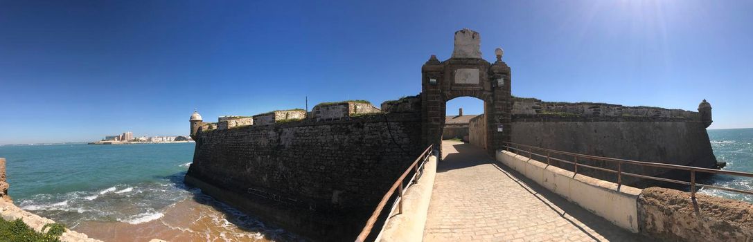 Panorama from the Castle of San Sebastian in Cadiz Spain