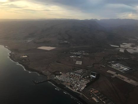 Sunset during landing at Gran Canaria airport