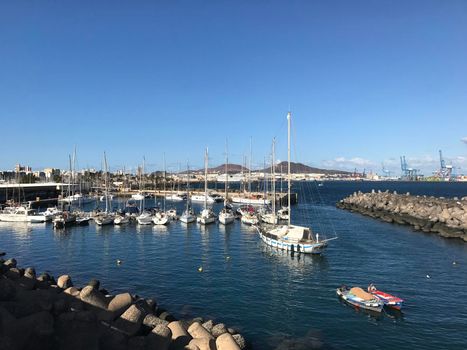 Sailboats in the harbour of Las Palmas Gran Canaria