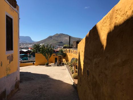 Small square with cactus plants in Galdar Gran Canaria Canary Islands Spain