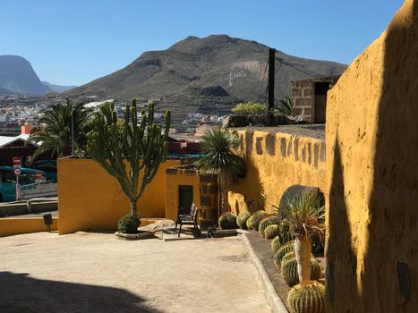 Small square with cactus plants in Galdar Gran Canaria Canary Islands Spain