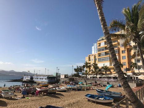 Boats at playa de Las Canteras in Las Palmas Gran Canaria