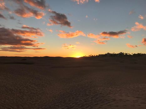 Sunset at the sand dunes in Maspalomas Gran Canaria