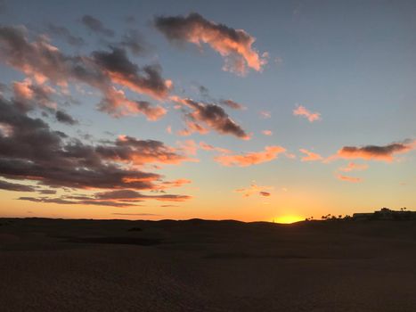 Sunset at the sand dunes in Maspalomas Gran Canaria