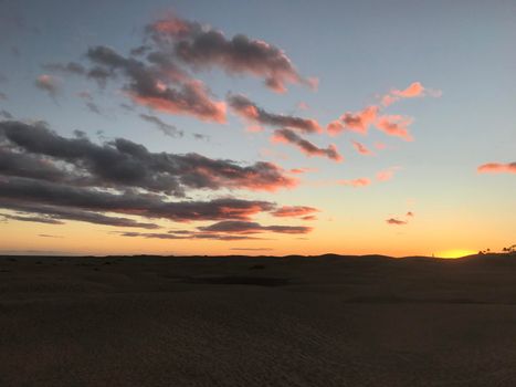 Sunset at the sand dunes in Maspalomas Gran Canaria