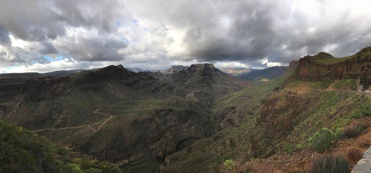 Landscape panorama from the Degollada de las Yeguas lookout point in south Gran Canaria 

