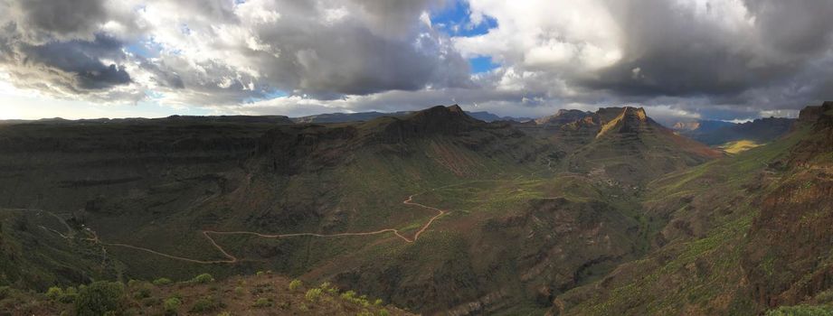 Landscape panorama from the Degollada de las Yeguas lookout point in south Gran Canaria 