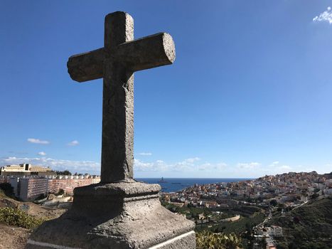 Cross looking out over Las Palmas old town Gran Canaria