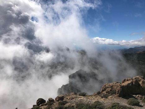 Clouds at Pico de las Nieves the highest peak of the island of Gran Canaria