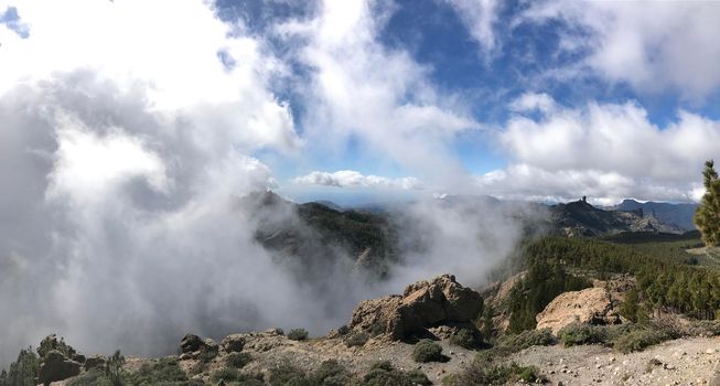 Panorama from clouds at Pico de las Nieves the highest peak of the island of Gran Canaria