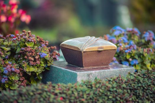 Holy water in iron bowl, cemetery