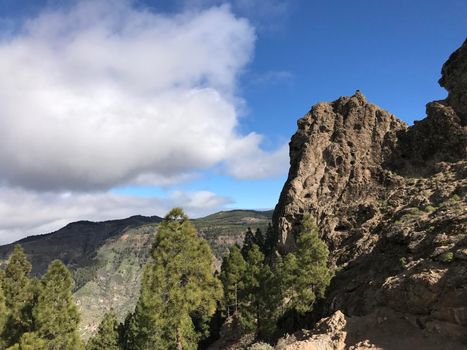 Landscape around the Roque Nublo a volcanic rock on the island of Gran Canaria
