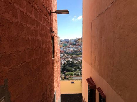 Narrow street in Las Palmas old town Gran Canaria