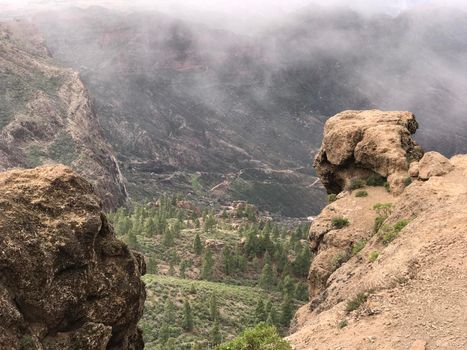 Valley next to the Roque Nublo a volcanic rock on the island of Gran Canaria