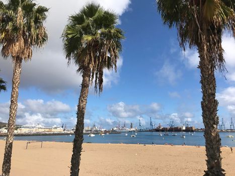 Beach next to the harbour in Las Palmas Gran Canaria Spain