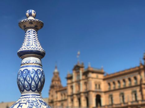 Painted pillar at Plaza de Espana in Seville Spain