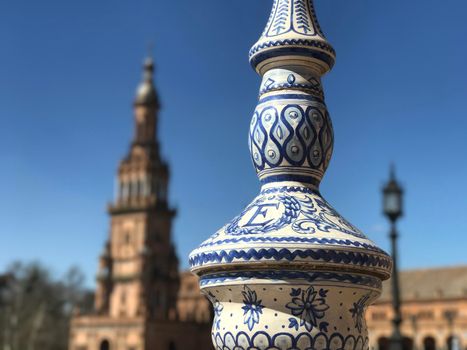 Painted pillars at Plaza de Espana in Seville Spain