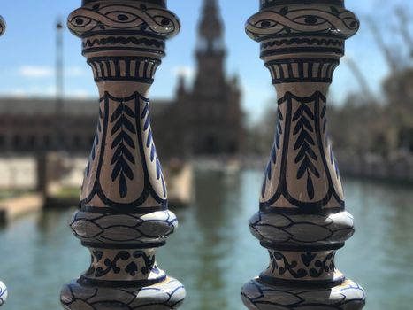 Painted banisters at Plaza de Espana in Seville Spain