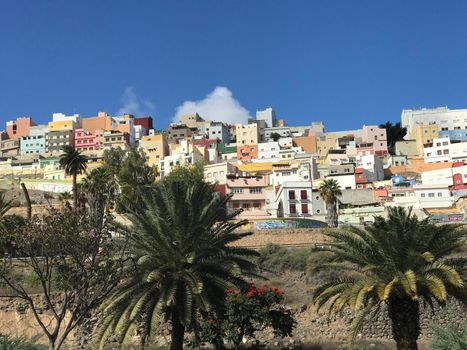 Colourful houses on the hill in Las Palmas Gran Canaria Canary Islands Spain