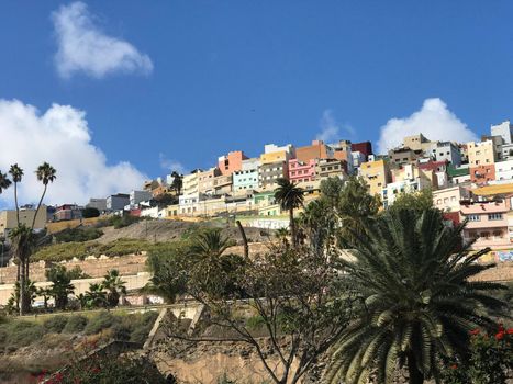 Colourful houses on the hill in Las Palmas Gran Canaria Canary Islands Spain