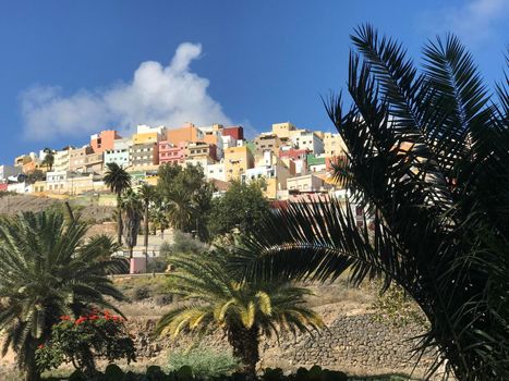Colourful houses on the hill in Las Palmas Gran Canaria Canary Islands Spain