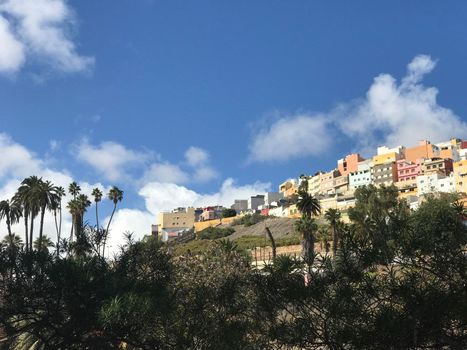 Colourful houses on the hill in Las Palmas Gran Canaria Canary Islands Spain